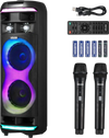 VEVOR Karaoke Machine for Adults, 80W, 8-inch Portable Bluetooth Speaker with 2 Wireless Microphones, LED Light, TWS Function, Rolling Wheels, Supports Micro TF Card, USB, AUX, for Home Karaoke Party
