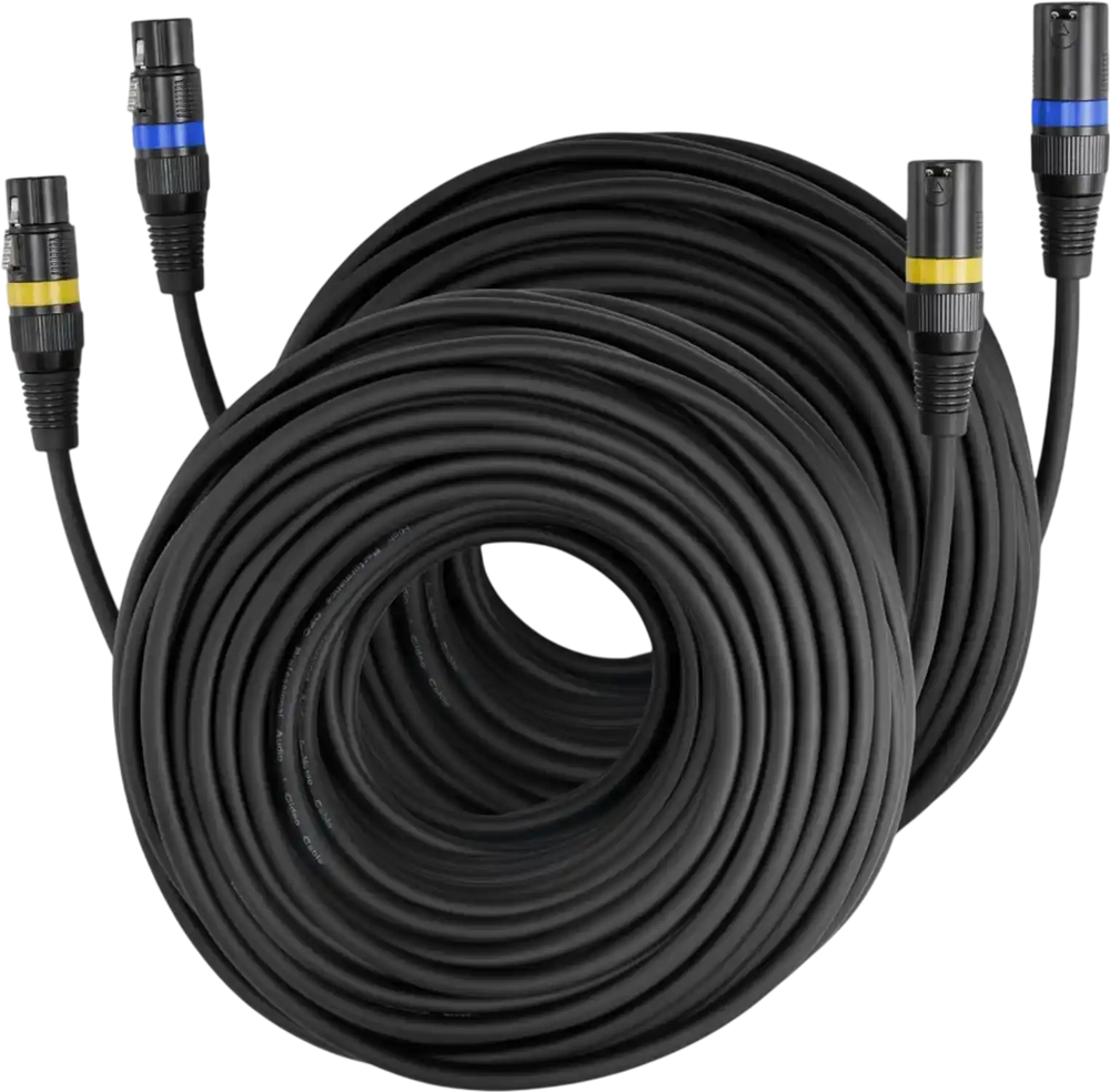 VEVOR XLR Cable 100 ft, 2 Pack, Shielded Balanced DMX Male to Female Microphone Cables, Gold-Plated 3-Pin XLR Mic Speaker Cord Wires, for Stage Lighting, Microphones, Amplifier, Mixer, Speaker Systems