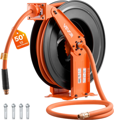 Vevor Air Hose Reel Retractable 1/2 in. x 50 ft. Max 300 PSI Ceiling/Wall Mount 5 ft. Lead In New