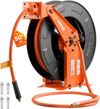 VEVOR Retractable Air Hose Reel, 3/8 Inch x 50 FT Rubber Air Hose Max 300PSI, Auto Rewind Air-Compressor Hoses Reel with 5 ft Lead in, Ceiling/Wall Mount Heavy Duty Steel Double Arm