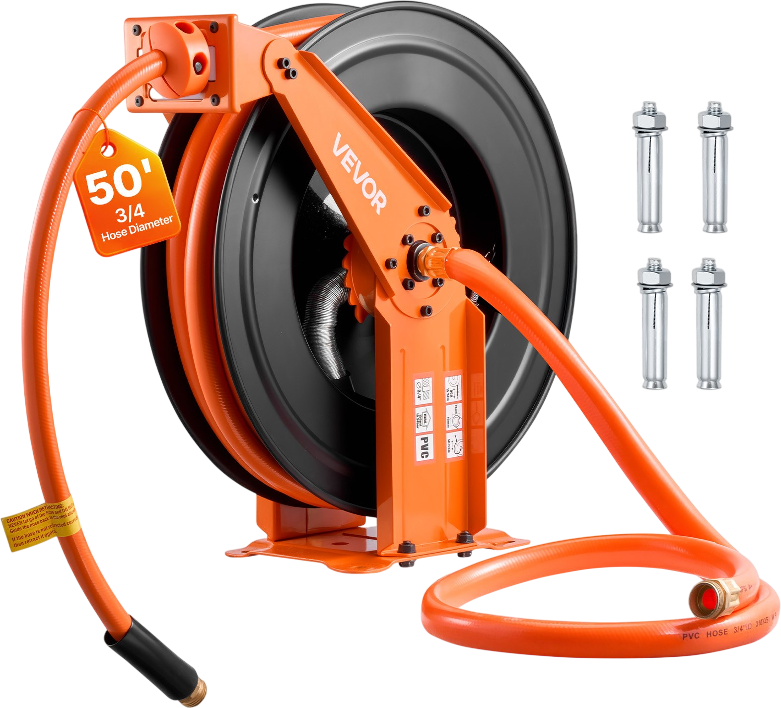 Vevor Air Hose Reel Retractable 3/4 in. x 50 ft. Max 300 PSI Ceiling/Wall Mount 5 ft. Lead In New
