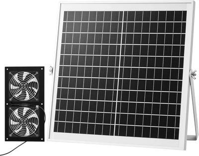 VEVOR Solar Powered Fan, 15W Solar Panel with 2 Fans, Adjustable Solar Panel Angle, 2668 RPM High-Speed, Flexible Installation, Fast Air Exchange for Greenhouse, Grow Tents, Chicken Coops, Shelters