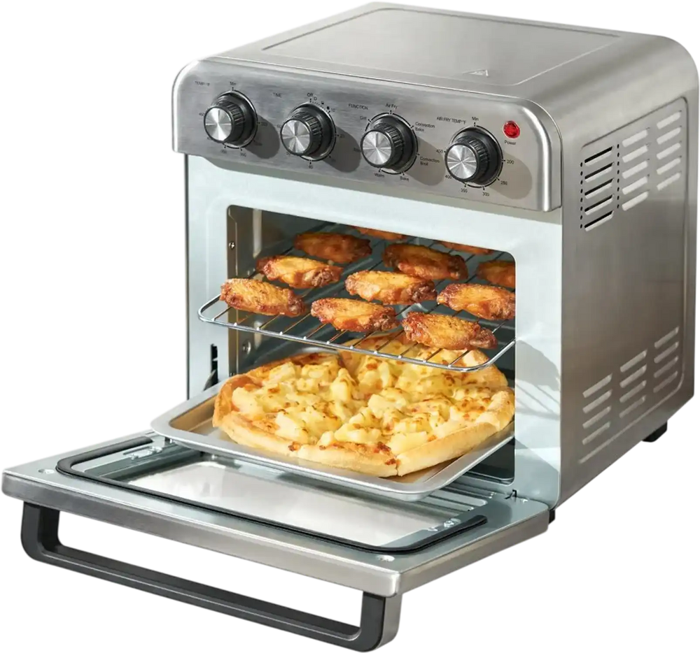 VEVOR 7-IN-1 Air Fryer Toaster Oven, 18L Convection Oven, 1700W Stainless Steel Toaster Ovens Countertop Combo with Grill, Pizza Pan, Gloves, 6 Slices Toast, 12-inch Pizza, Home and Commercial Use