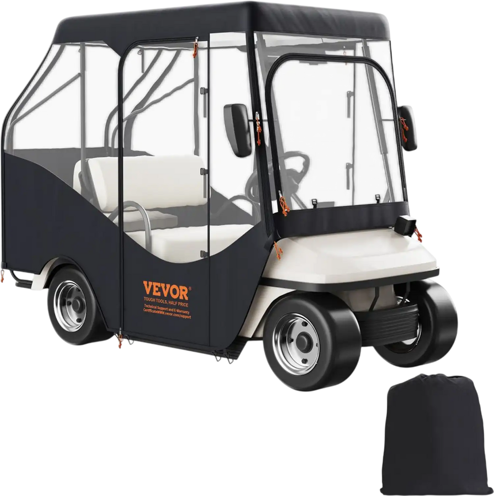 VEVOR Golf Cart Enclosure, 600D Polyester Driving Enclosure with 4-Sided Transparent Windows, 4 Passenger Club Car Covers for 2+2 Passenger Golf Carts, Sunproof and Dustproof Outdoor Cart Cover
