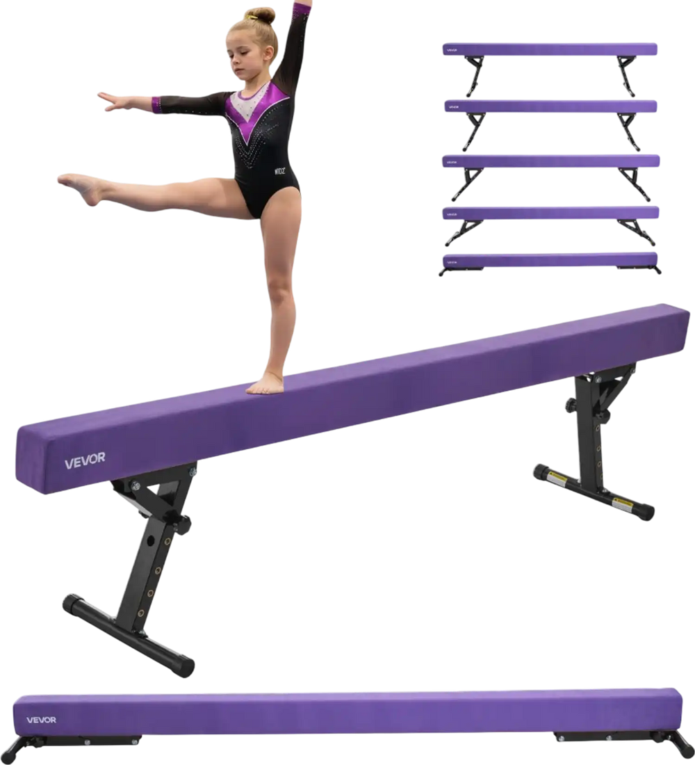 VEVOR Adjustable Balane Beam for Kids, 8FT Gymnastics Beam, High and Low Floor Beams of 5 Adjustable Heights for All Gymnastic Levels, Professional Gymnastic Equipment for Home and Gym Center, Purple