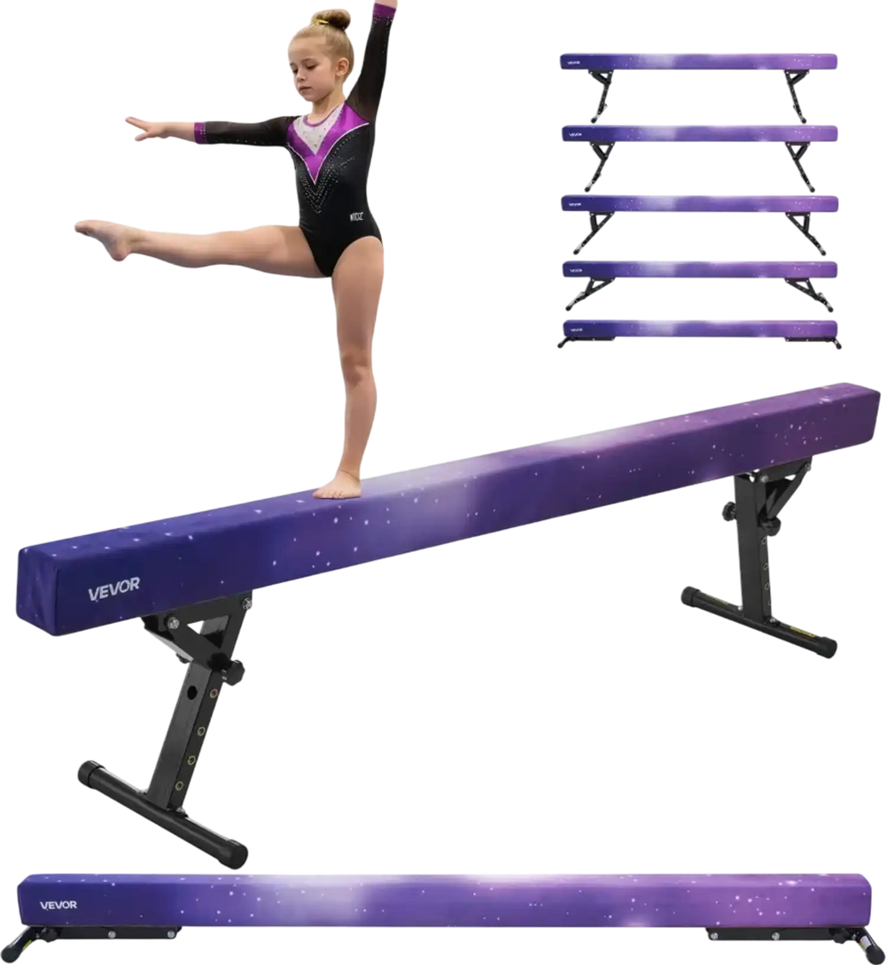 VEVOR Adjustable Balane Beam for Kids, 8FT Gymnastics Beam, High and Low Floor Beams of 5 Adjustable Heights for All Gymnastic Levels, Professional Gymnastic Equipment for Home and Gym Center, Galaxy