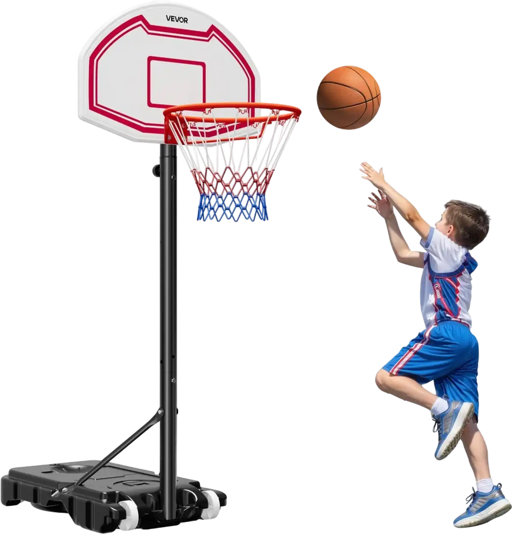 VEVOR Portable Basketball Stand, 5.2 to 6.9 ft Height Adjustment Basketball Hoop & Goal, Kids Adjustable Basketballs Hoop with Nylon Net & Rolling Wheels, Portable Backboard Set for Patios, Poolside
