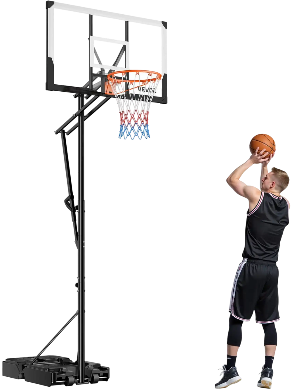 VEVOR Portable Basketball Stand, 5.25 to 10 ft Height Adjustment Basketball Hoop & Goal, Portable Basketballs Hoop with 48 inch PC Backboard & Wheels for Kids, Teens, Adults in Driveways, Pools