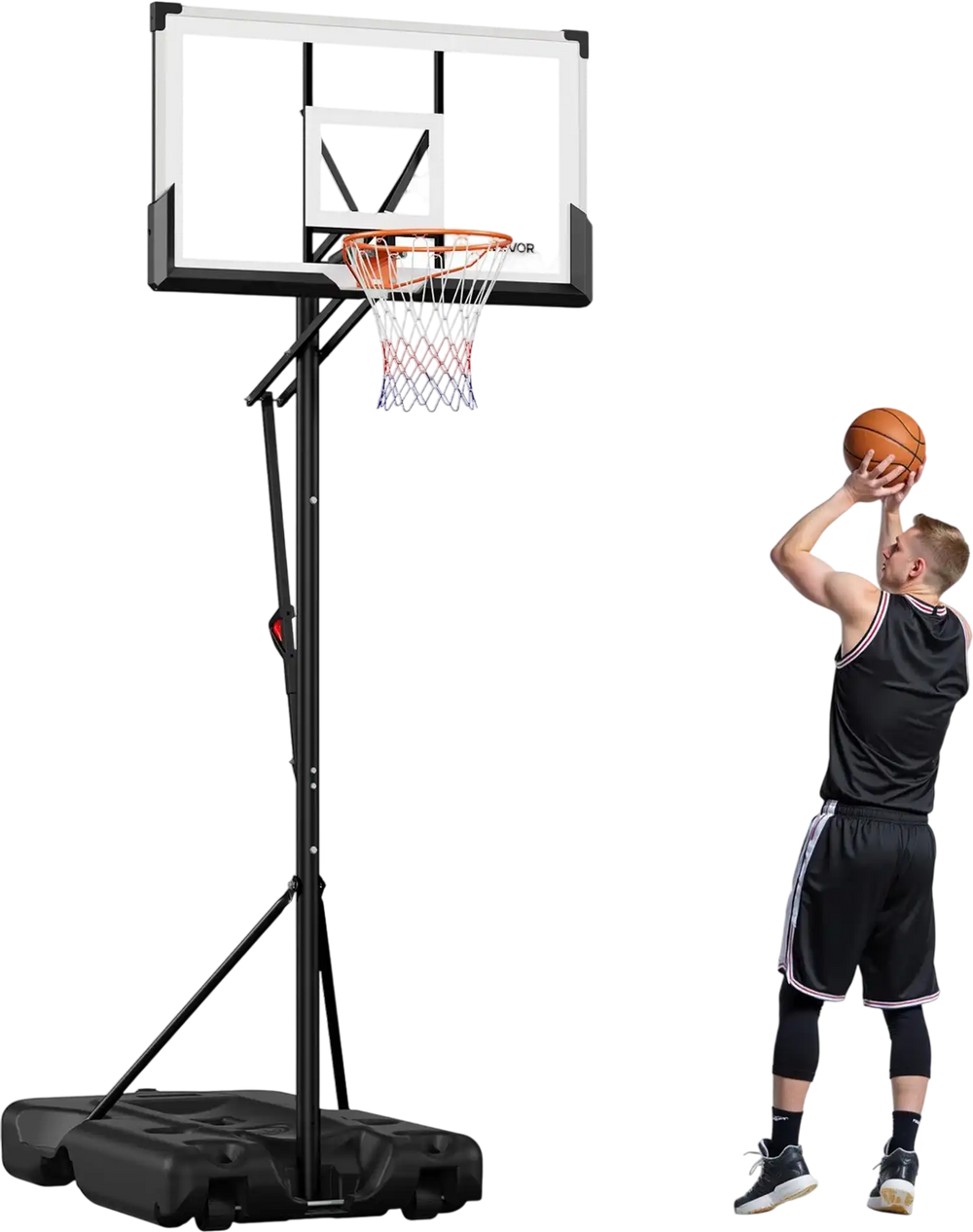 VEVOR Portable Basketball Stand, 10 ft Height Adjustment Basketball Hoop & Goal, Portable Basketballs Hoop with 54 inch PC Backboard & Wheels for Kids, Teens, Adults in Driveways, Pools, Schools