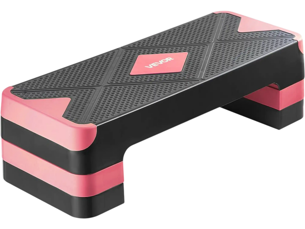 VEVOR Aerobic Exercise Step Platform, 28-Inch Workout Aerobic Stepper, Height Adjustable Fitness Training Step Deck Trainer with 4 Risers, Non-Slip Surface Bench for Home Gym Cardio Strength, Red
