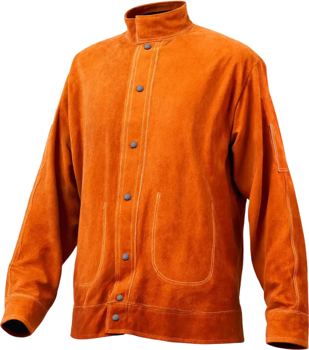 VEVOR Leather Welding Jacket, Heavy Duty Cowhide Flame Resistant Welding Coat, Waterproof Heat-Resistant Safety Jacket with 4 Pockets & Adjustable Cuffs for Welders Steelworks - L Size