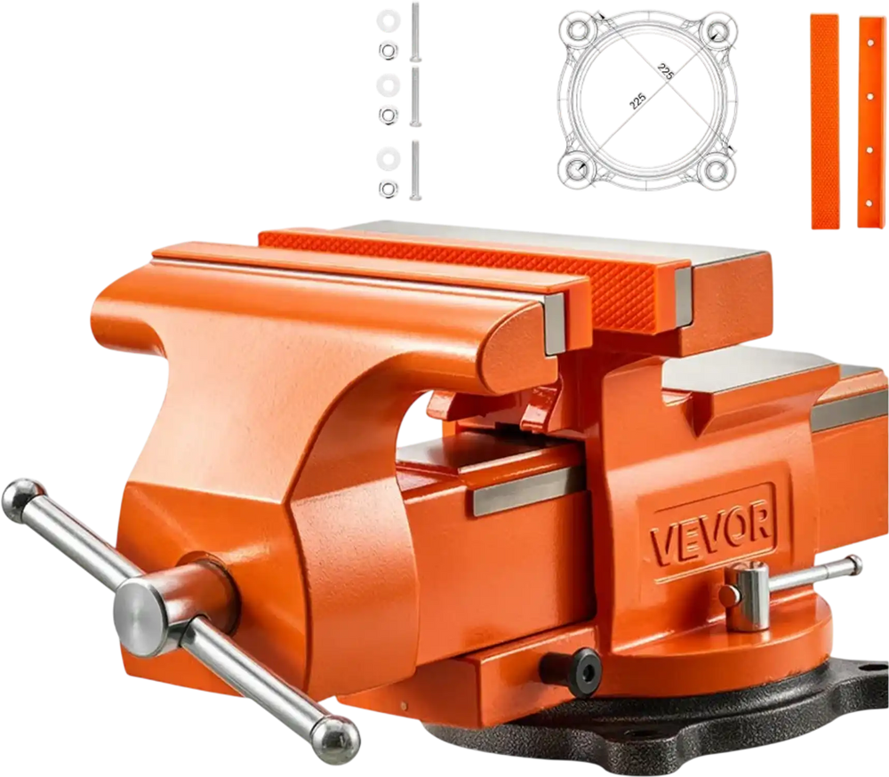VEVOR Heavy Duty Bench Vise, 8" Jaw Width, Multi-Purpose Ductile Iron Bench Vise with Anvil and 360-Degree Locking Swivel Base, 2.95" Throat Depth, 8" Max Jaw Opening, for Drilling, Pipe Cutting