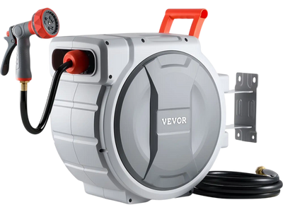 VEVOR Retractable Garden Hose Reel, 1/2 in x 100 ft, Wall Mounted Hose Reel with 9-Function Sprayer Nozzle and 180° Swivel Bracket, Any Length Lock, Automatic Slow Rewind System, for Garden Watering