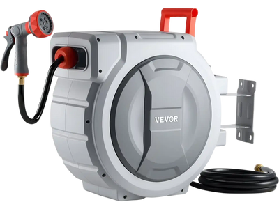 VEVOR Retractable Garden Hose Reel, 1/2 in x 130 ft, Wall Mounted Hose Reel with 9-Function Sprayer Nozzle and 180° Swivel Bracket, Any Length Lock, Automatic Slow Rewind System, for Garden Watering