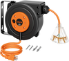 VEVOR Retractable Extension Cord Reel 25FT Heavy Duty 14AWG/3C SJTOW Orange, for Ceiling/Wall Mount, 13A Circuit Breaker, Automatic Retractable Power Cord, Lighted Triple Tap, with 180° Swivel Bracket