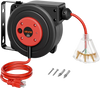 VEVOR Retractable Extension Cord Reel 25FT Heavy Duty 14AWG/3C SJTOW Red, for Ceiling/Wall Mount, 13A Circuit Breaker, Automatic Retractable Power Cord, Lighted Triple Tap, with 180° Swivel Bracket