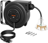 VEVOR Retractable Extension Cord Reel 30FT Heavy Duty 16AWG/3C SJTOW Black, for Ceiling/Wall Mount, 10A Circuit Breaker, Automatic Retractable Power Cord, Lighted Triple Tap, with 180° Swivel Bracket