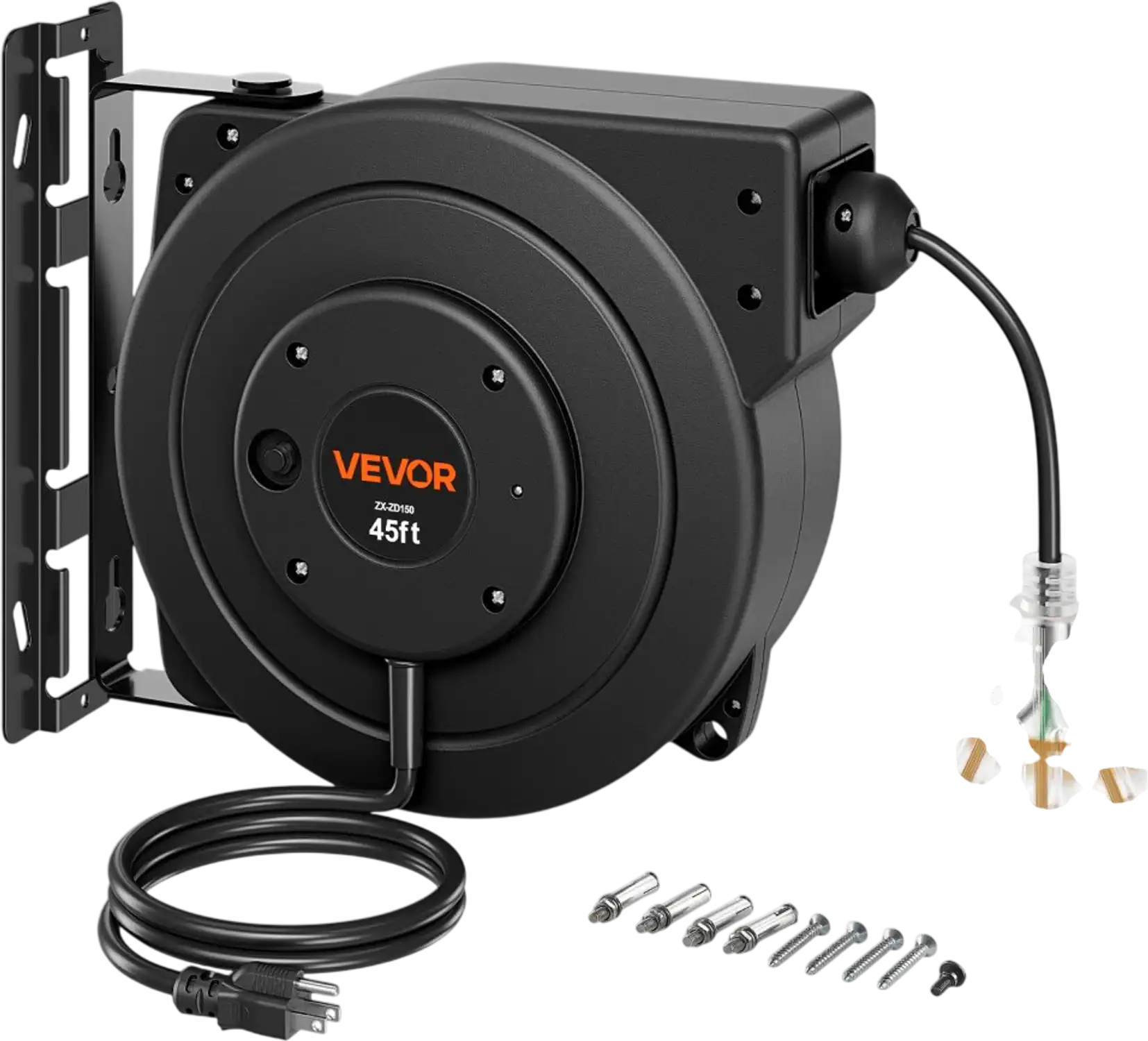 Vevor Extension Cord Reel 45' Heavy Duty Retractable Black New