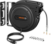 VEVOR Retractable Extension Cord Reel 65FT Heavy Duty 12AWG/3C SJTOW Black, for Ceiling/Wall Mount, 15A Circuit Breaker, Automatic Retractable Power Cord, Lighted Triple Tap, with 180° Swivel Bracket