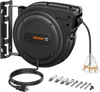 VEVOR Retractable Extension Cord Reel 75FT Heavy Duty 14AWG/3C SJTOW Black, for Ceiling/Wall Mount, 13A Circuit Breaker, Automatic Retractable Power Cord, Lighted Triple Tap, with 180° Swivel Bracket