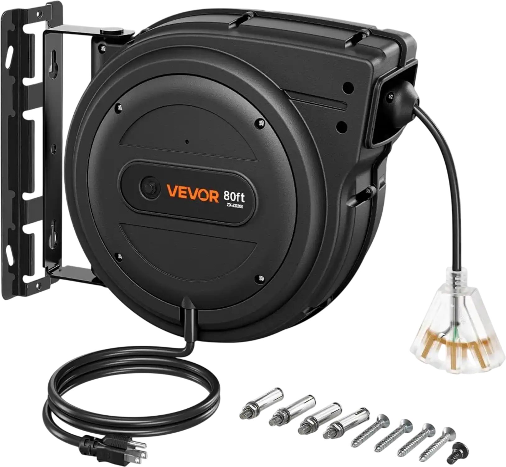 Vevor Retractable Extension Cord Reel 80' Heavy Duty 12/3 AWG Black New