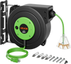 VEVOR Retractable Extension Cord Reel 45FT Heavy Duty 12AWG/3C SJTOW Green, for Ceiling/Wall Mount, 15A Circuit Breaker, Automatic Retractable Power Cord, Lighted Triple Tap, with 180° Swivel Bracket