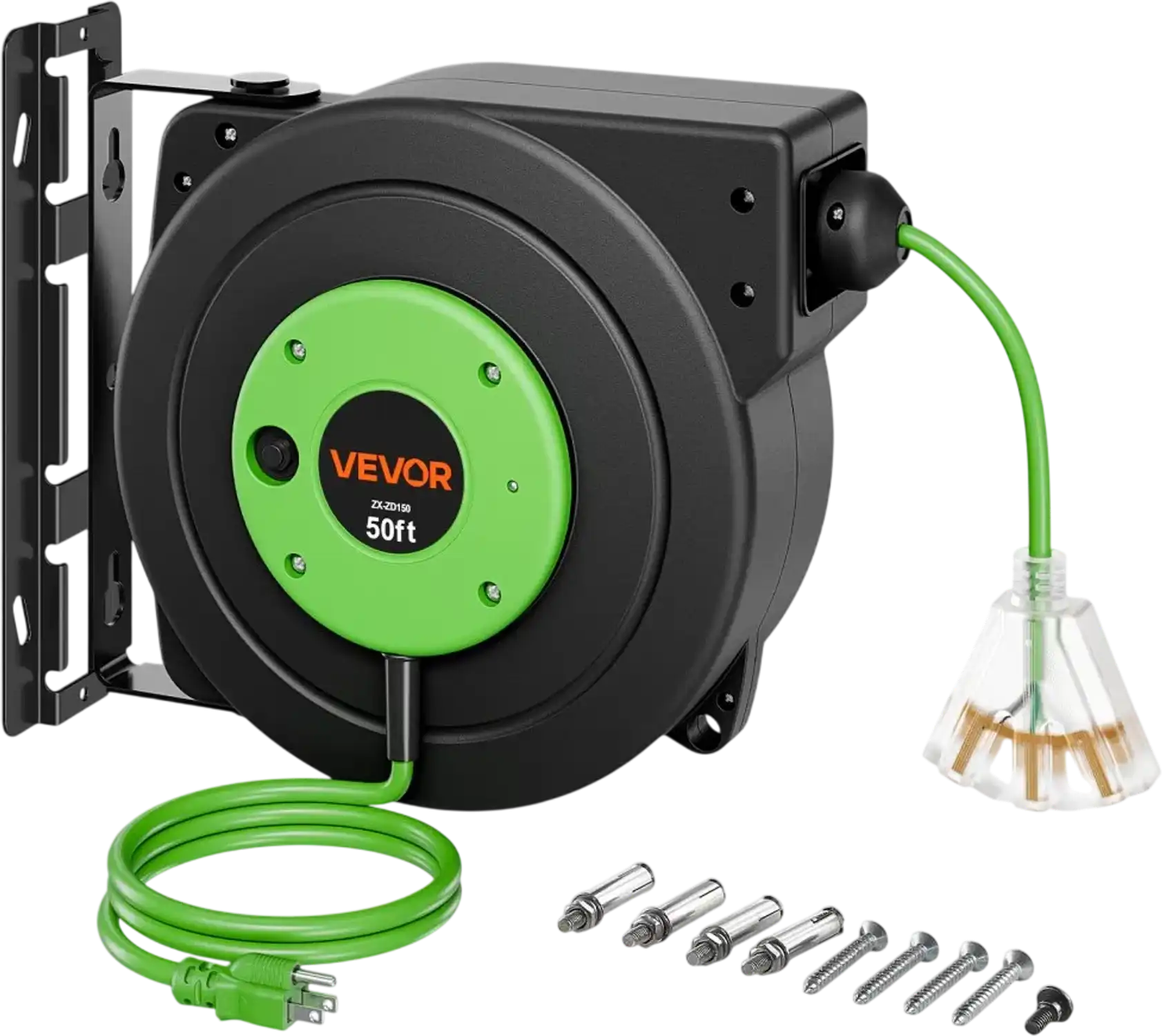 Vevor Retractable Extension Cord Reel 50' Heavy Duty Green New