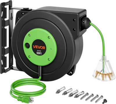 Vevor Retractable Extension Cord Reel 50' Heavy Duty Green New
