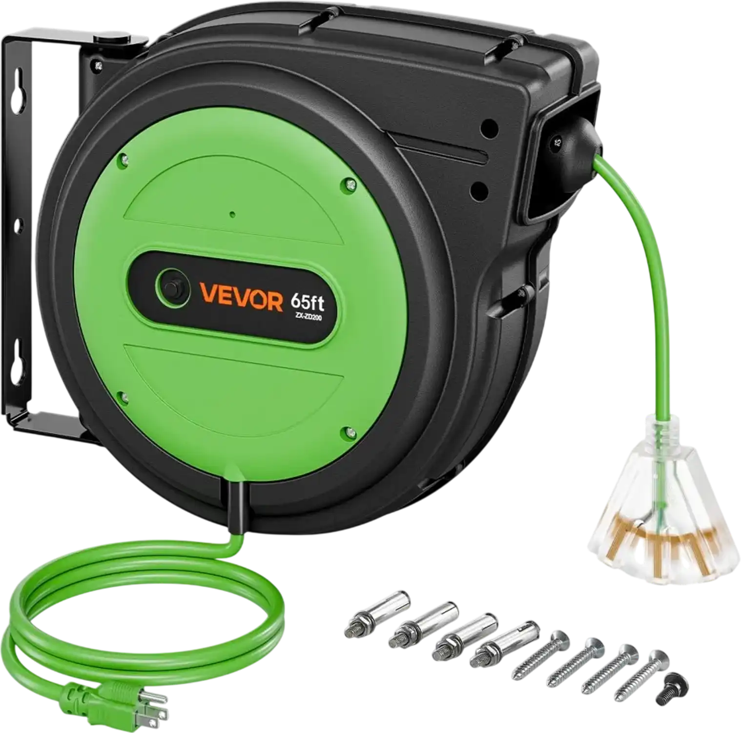 Vevor Retractable Extension Cord Reel 65' 12/3 AWG Green Wall/Ceiling Mount New