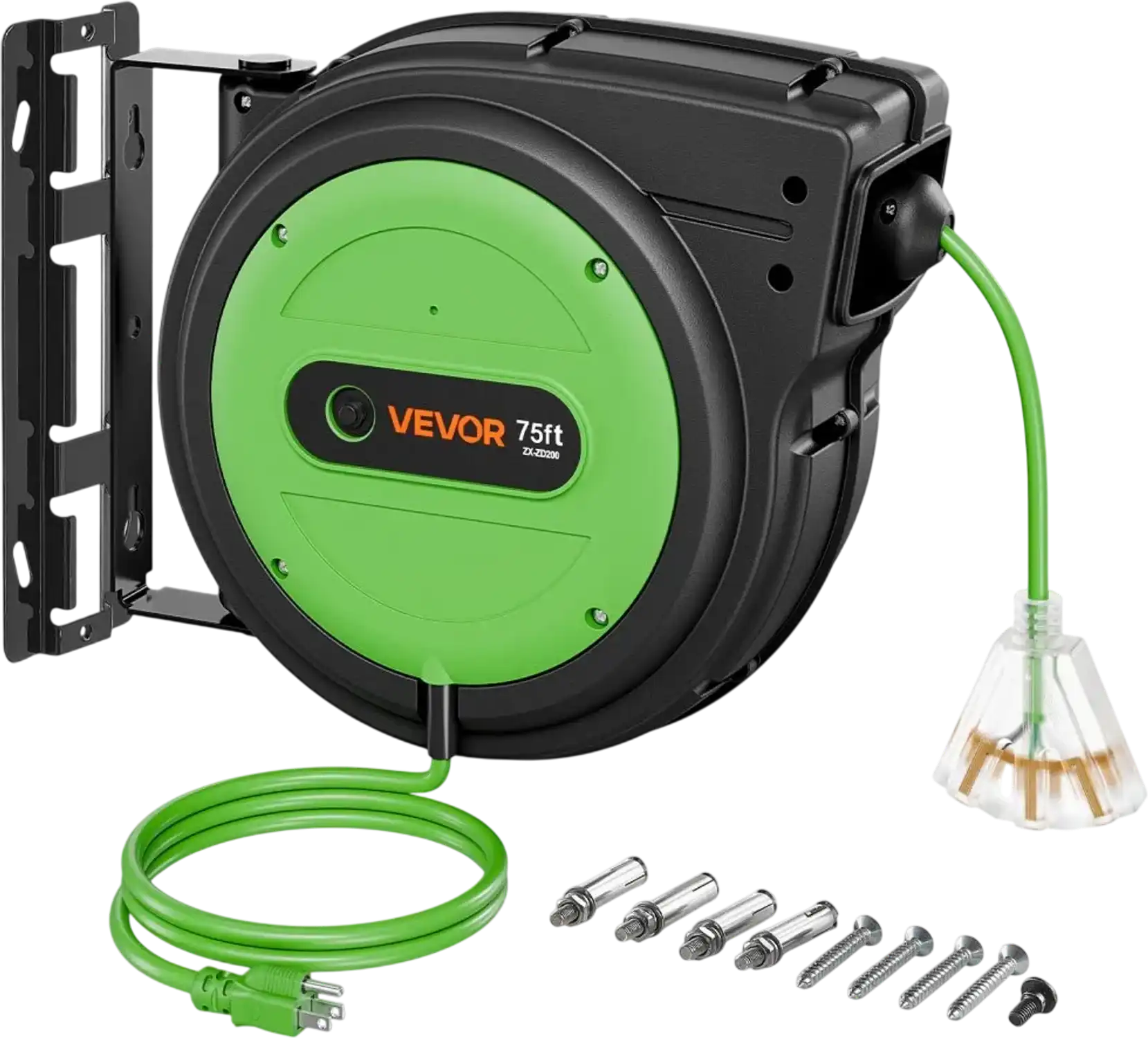 Vevor Retractable Extension Cord Reel 75' Heavy Duty 14/3 AWG SJTOW Green Wall Ceiling Mount New