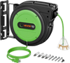 VEVOR Retractable Extension Cord Reel 80FT Heavy Duty 12AWG/3C SJTOW Green, for Ceiling/Wall Mount, 15A Circuit Breaker, Automatic Retractable Power Cord, Lighted Triple Tap, with 180° Swivel Bracket