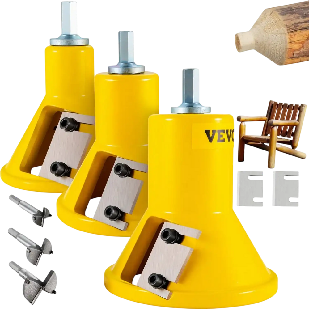 VEVOR Tenon Cutter, 1"/25.4mm & 1.5"/38mm & 2"/50.8mm, Premium Aluminum & Steel Log Furniture Cutter, with Dual Straight Blades & Button Screws Home Master Kit, Commercial Starter’s Tool for Home D