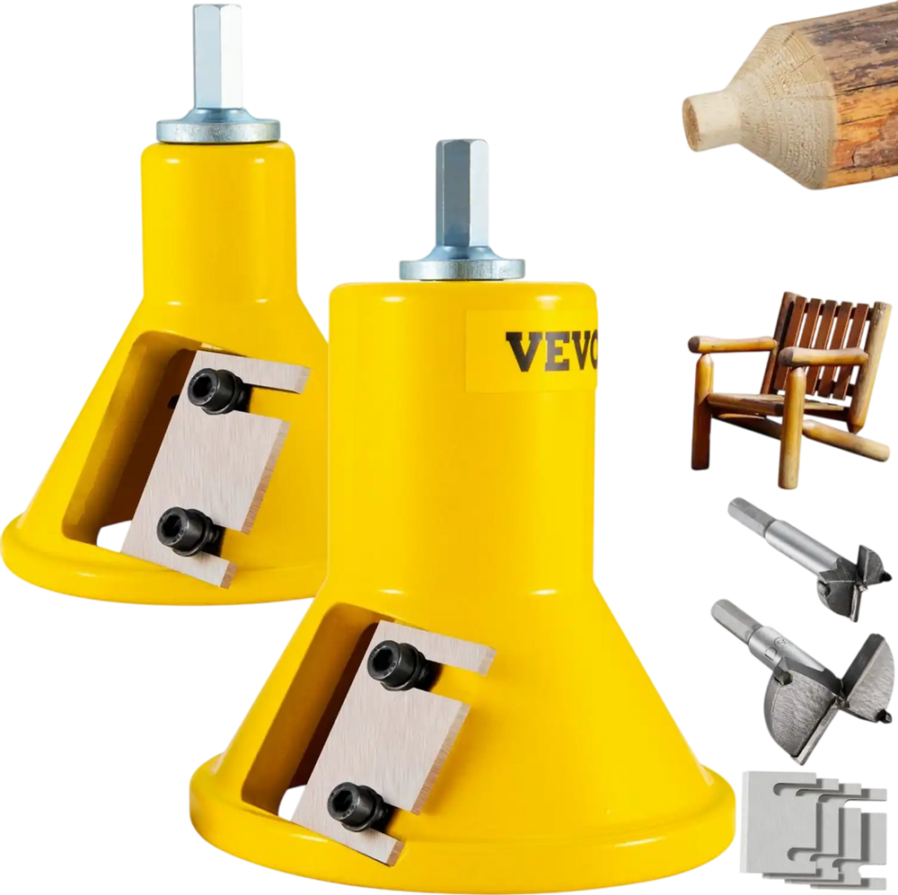 VEVOR Tenon Cutter, 1\"/25.4mm & 2\"/50.8mm Diameter, with Dual Straight Blades & Button Screws Home Master Kit, Premium Aluminum & Steel Log Furniture Cutter, Commercial Beginner’s Tool for Home DIY