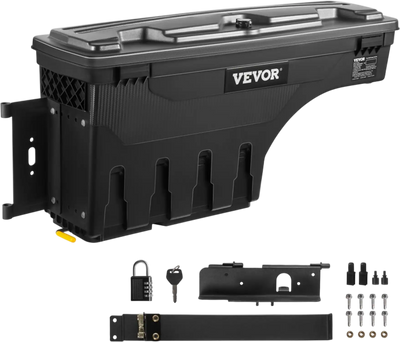 Vevor Truck Bed Storage Box Lockable Waterproof ABS Wheel Well Toolbox for Tundra 2007-2021 Driver Side Black New