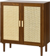 VEVOR Rattan Cabinet, Rattan Storage Cabinet with 2 Magnetic Doors and Adjustable Shelves, Accent Sideboard Buffet with Wooden Legs & Power Cord Hole for Hallway, Entryway, Living Room, Kitchen, Khaki