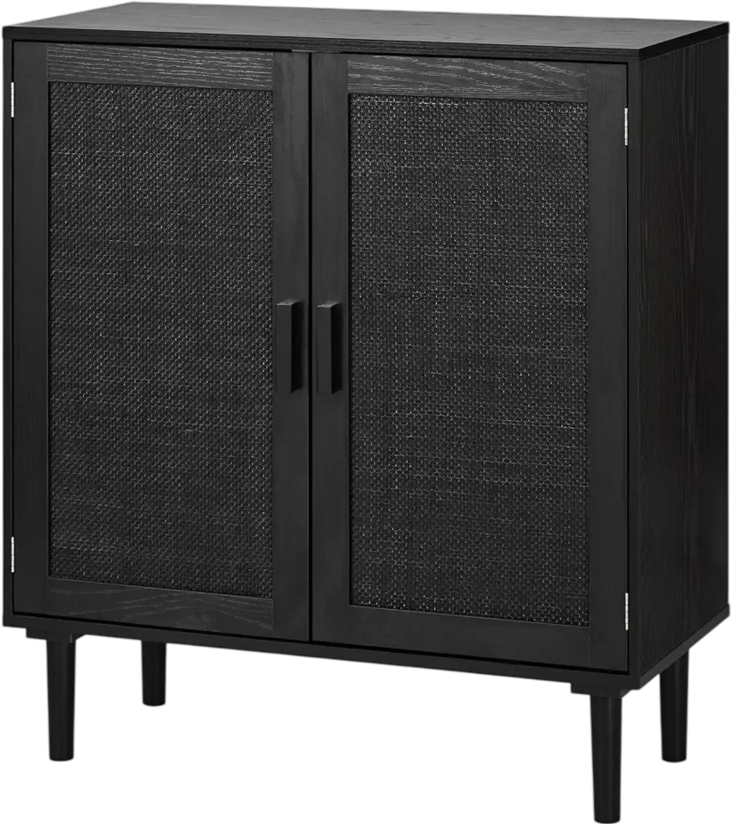Vevor Accent Cabinet Rattan Storage Cabinet with 2 Magnetic Doors Adjustable Shelves Black New
