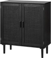 VEVOR Rattan Cabinet, Rattan Storage Cabinet with 2 Magnetic Doors and Adjustable Shelves, Accent Sideboard Buffet with Wooden Legs & Power Cord Hole for Hallway, Entryway, Living Room, Kitchen, Black