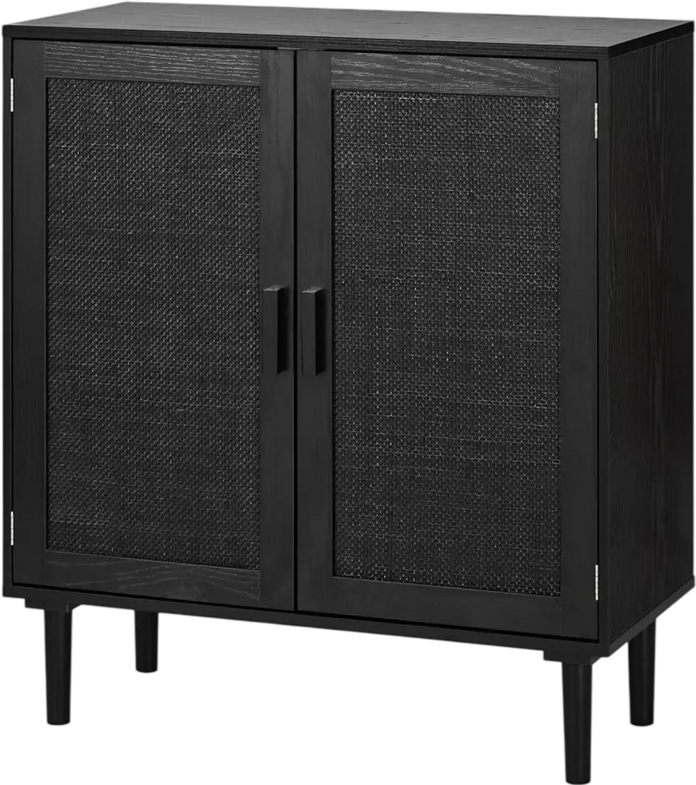 VEVOR Rattan Cabinet, Rattan Storage Cabinet with 2 Magnetic Doors and Adjustable Shelves, Accent Sideboard Buffet with Wooden Legs & Power Cord Hole for Hallway, Entryway, Living Room, Kitchen, Black
