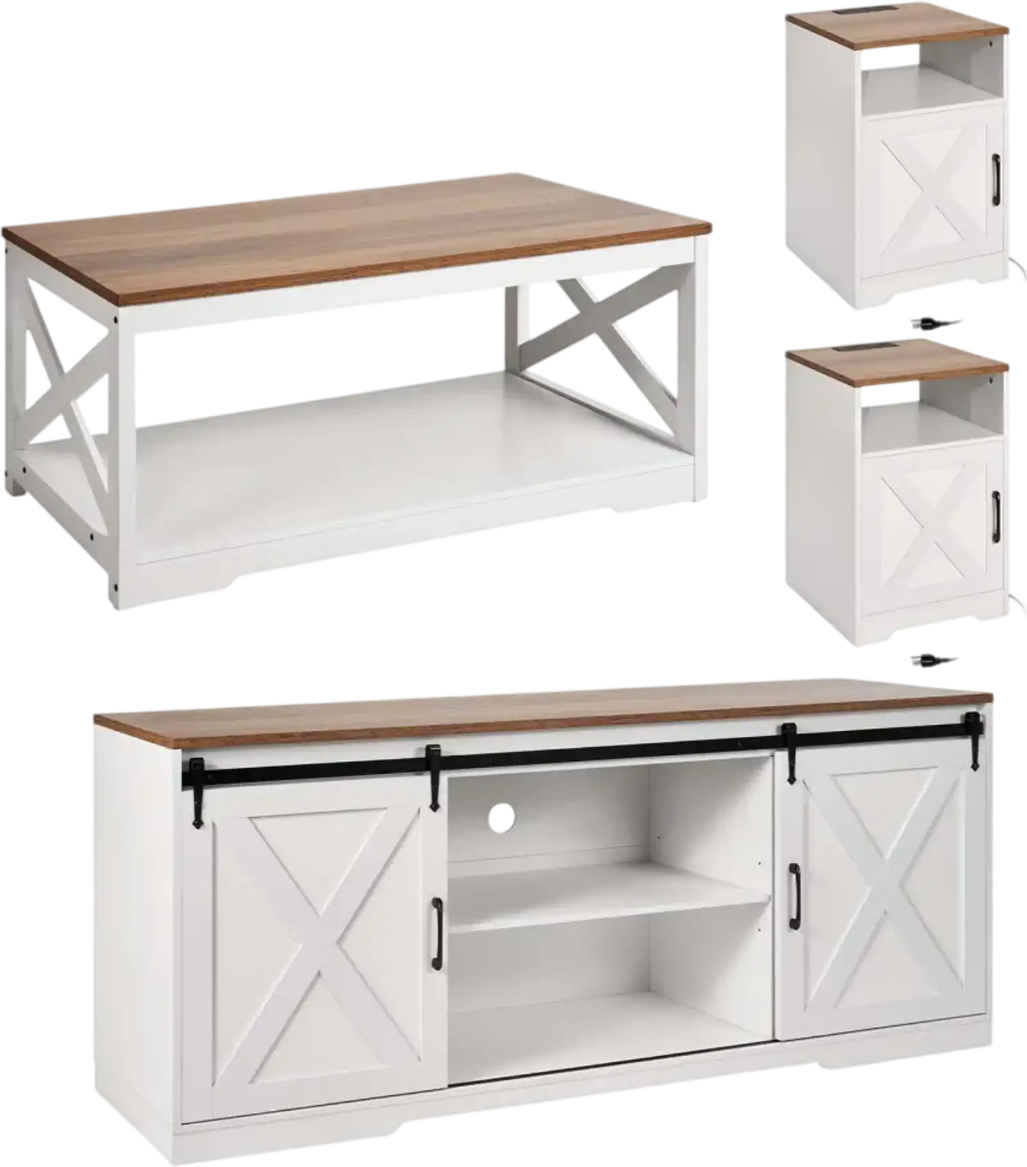 Vevor Living Room Table Set Farmhouse 4-Piece Coffee Table, End Tables & 66
