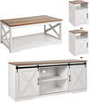 VEVOR 4 Pieces Farmhouse Coffee Table Sets, 40 in Coffee Table with 2 End Tables and 66 in TV Stand, Easy Assembly Living Room Tables Sets with Charging Station, for Office, Living Room & Apartment