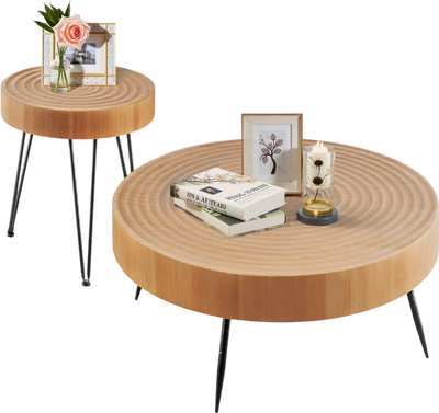 Vevor Coffee Table Set 2-Piece Round Industrial Living Room Tables with End Side Table New