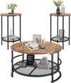 VEVOR 3 Pieces Round Coffee Table Sets, 31.5 in Industrial Living Room Table with 2 End Side Tables, Easy Assembly Coffee and End Tables Sets with Metal Legs, for Office, Living Room and Apartment