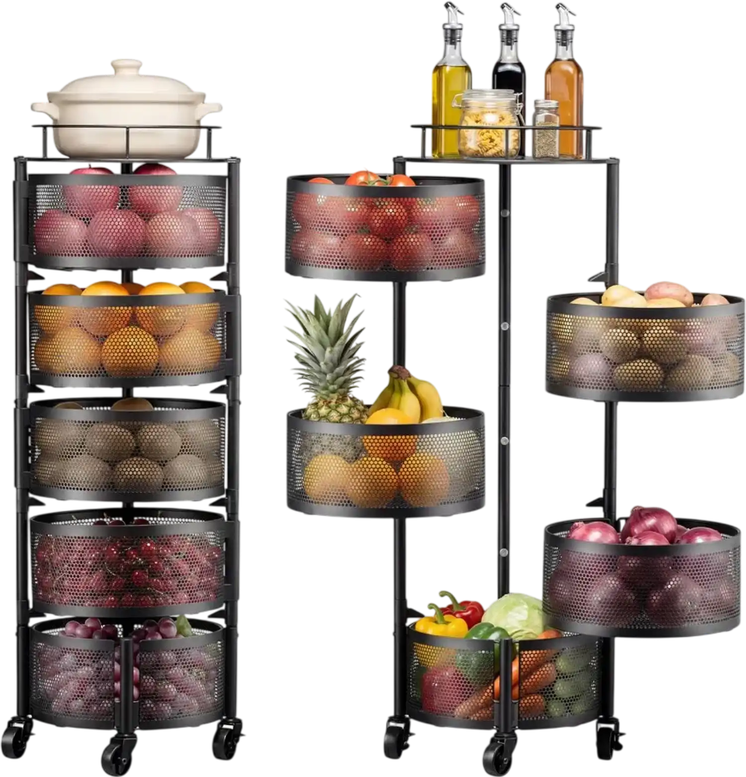 Vevor Storage Rack Cart 5-Tier Rotating Wire Basket Organizer on Wheels Black New