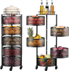 VEVOR Rotating Storage Rack Cart, 5 Tier Fruit and Vegetable Basket Bowls, Heavy Duty Wire Basket Organizer on Wheels, Large Capacity Stand with Metal Top Lid, for Kitchen Bathroom Nursery, Black