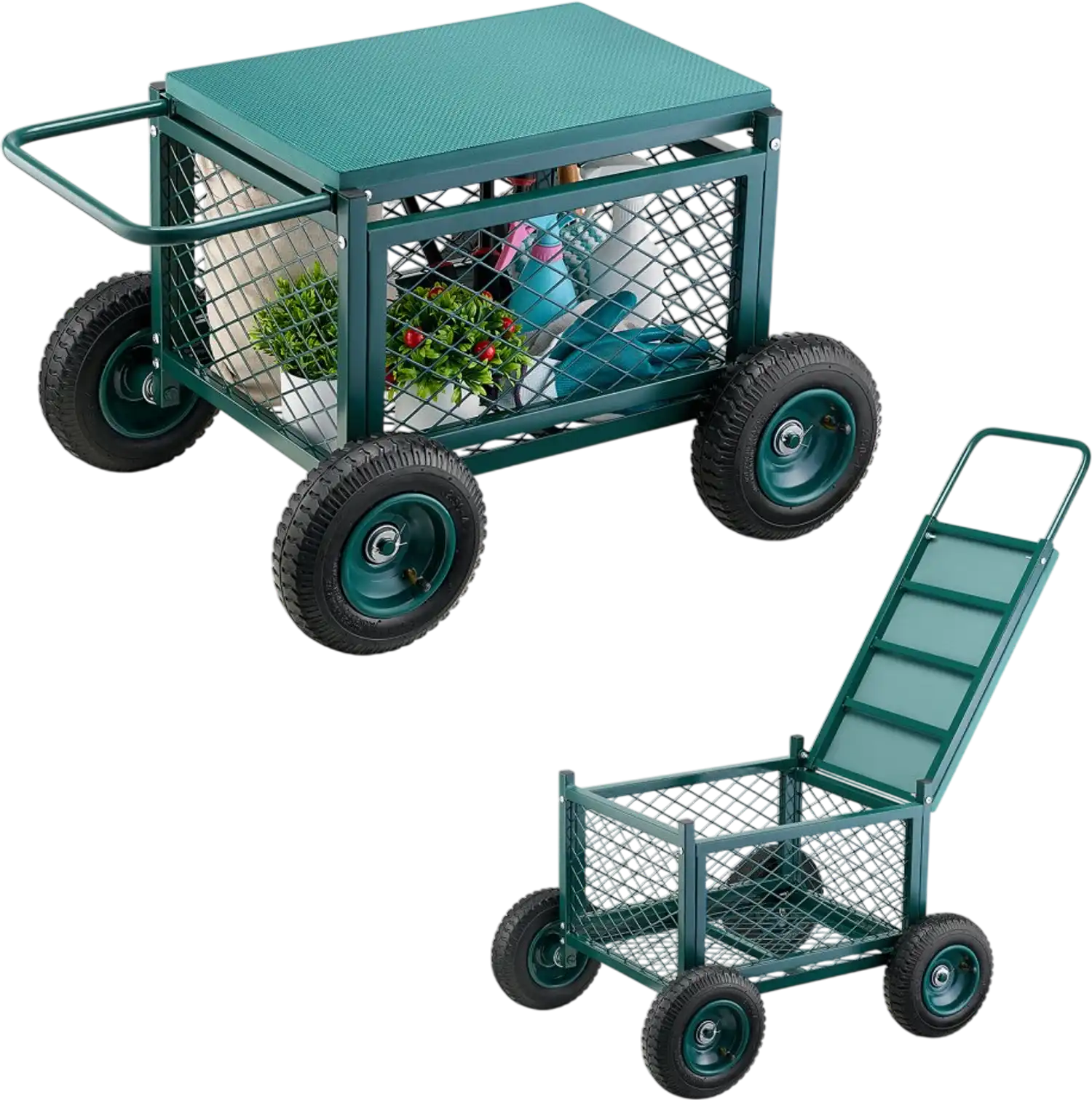 Vevor Garden Cart Rolling Garden Seat with Storage 400 lbs 12