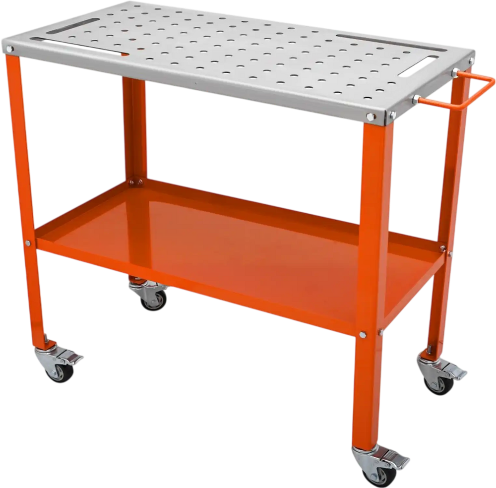 VEVOR 36" x 18" Welding Table, 1200lbs Load Capacity Steel Welding Workbench Table on Wheels, Portable Work Bench with Braking Lockable Casters, 4 Tool Slots, 5/8-inch Fixture Holes, Tool Tray