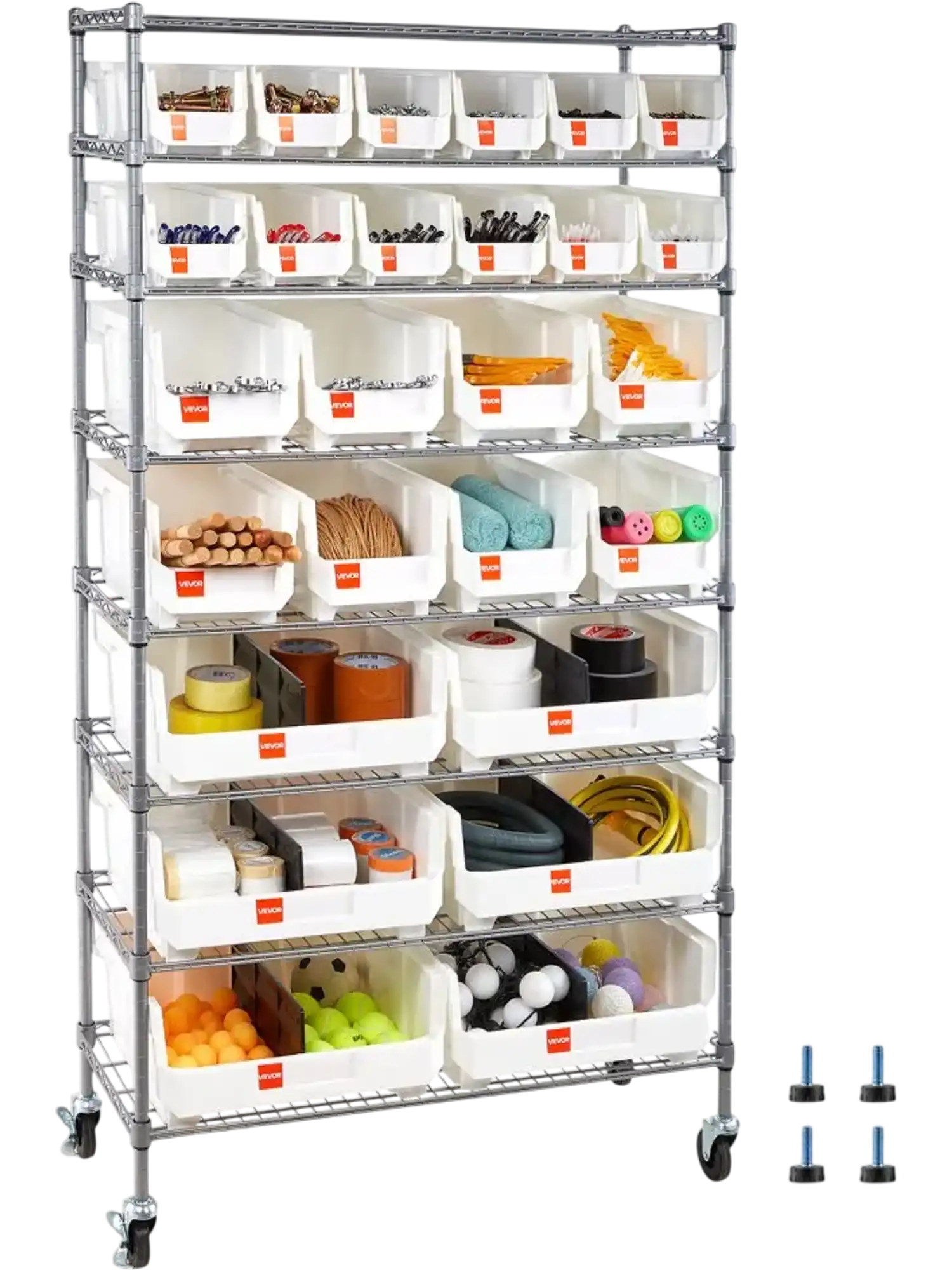 Vevor Storage Rack 8-Tier Rolling Bin Organizer with 26 Bins New