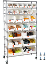 VEVOR 8-Tier Rolling Bin Storage Rack, 26 Organizer Bins, Bin Rack Storage Steel Wire Shelving System with Wheels, Mobile Tool Organizer for Garage, Warehouse, Office, Restaurant, Classroom, Kitchen