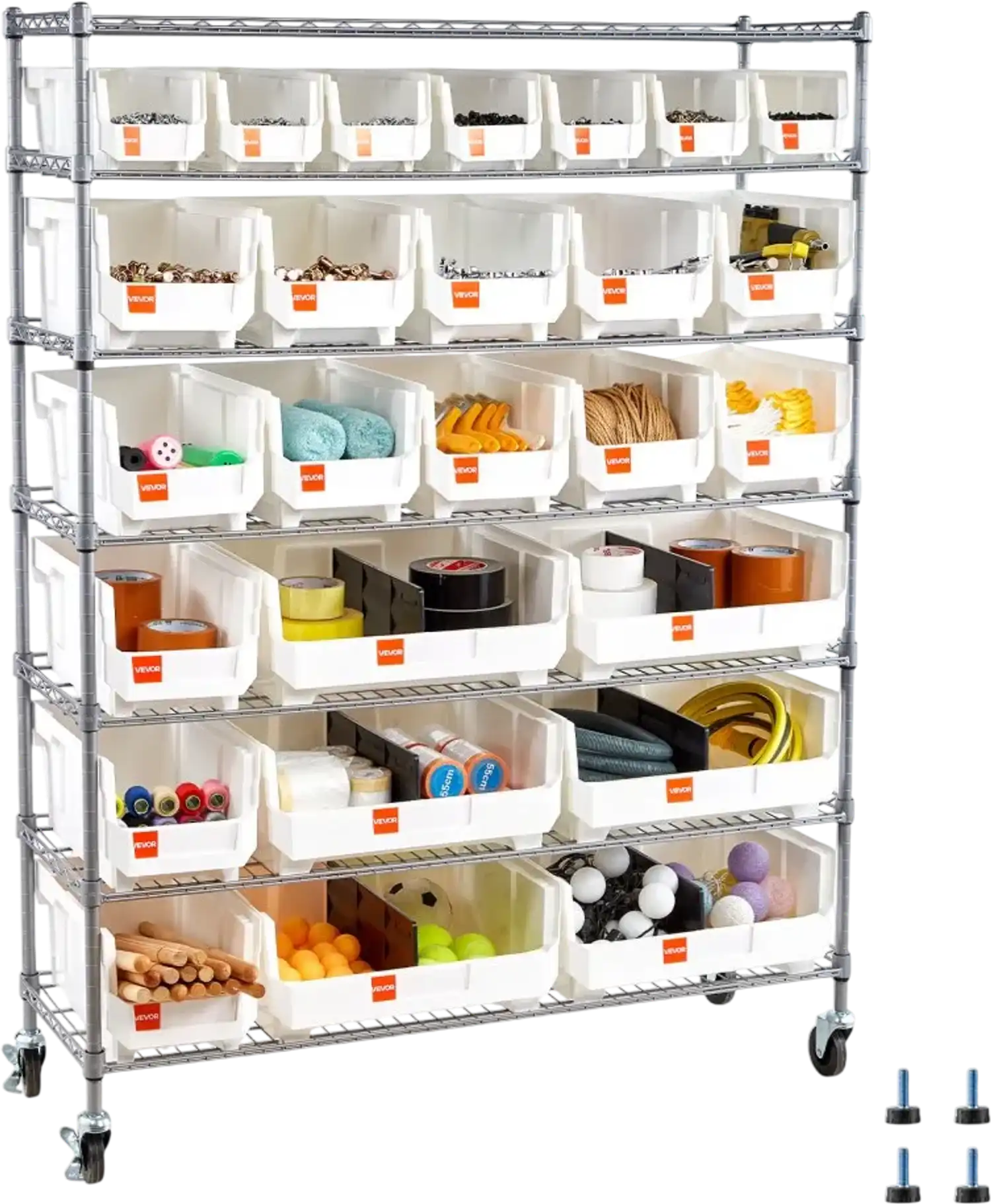Vevor Bin Storage Rack 7-Tier Rolling Organizer with 26 Bins New