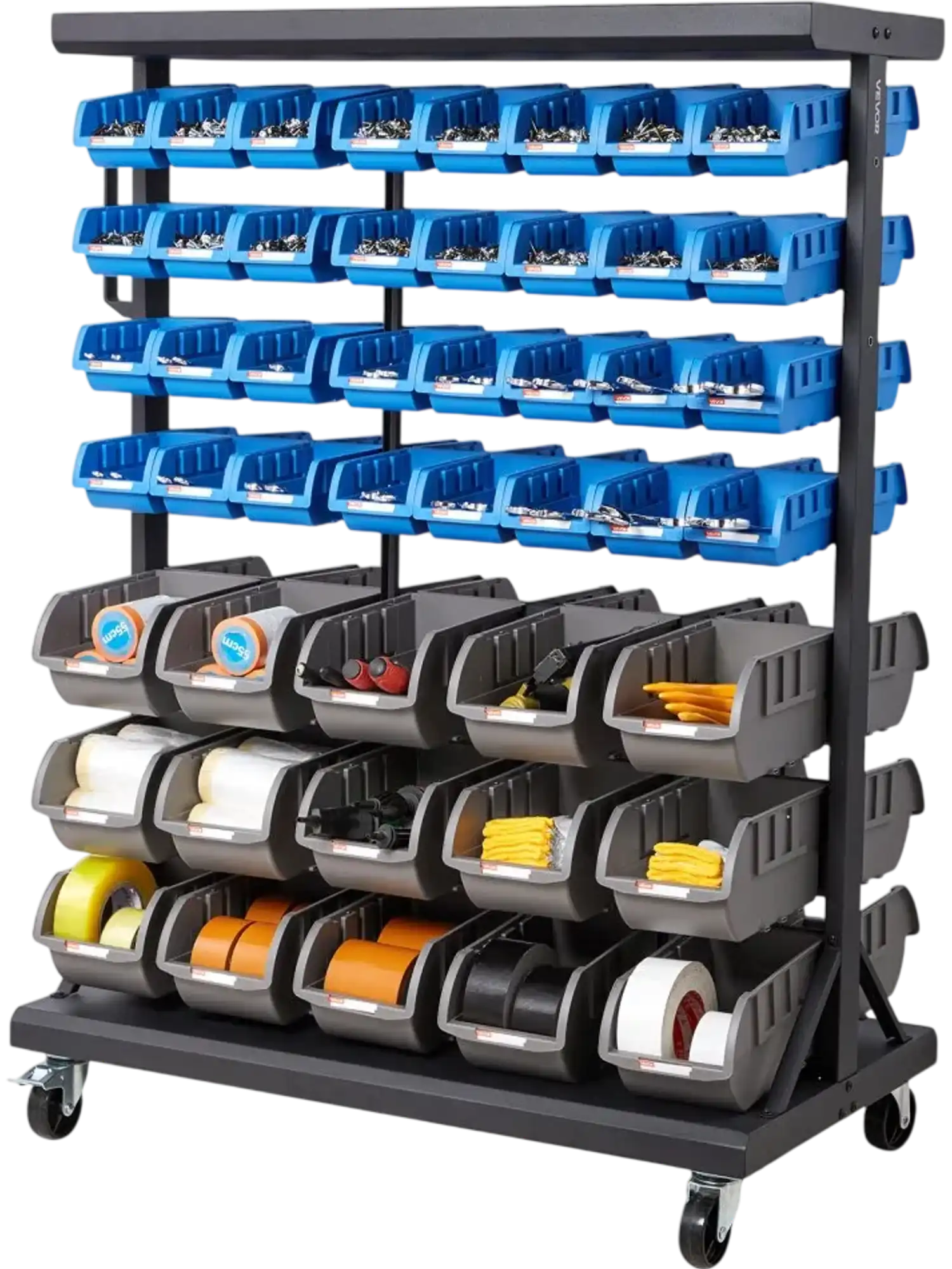 Vevor Rolling Bin Storage Rack 7-Tier Double-Sided 94-Bin Organizer with Wheels New